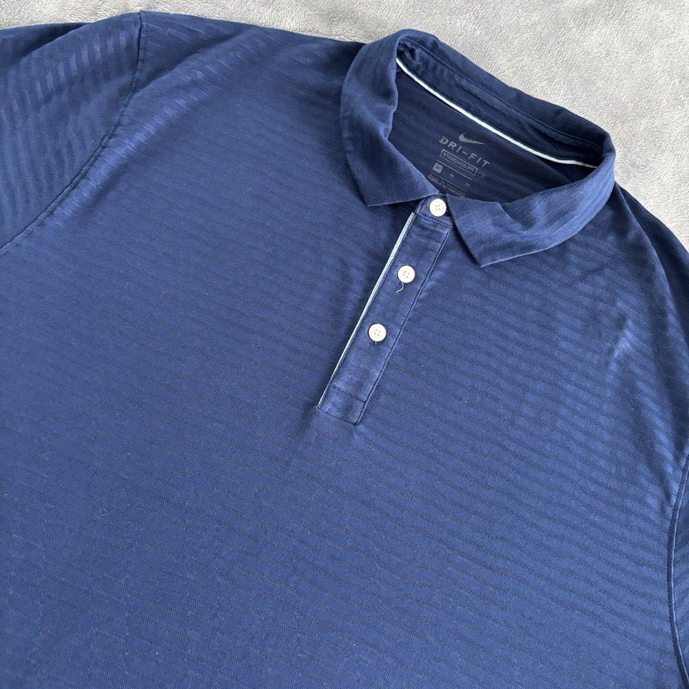 Nike DRI-FIT Polo Shirt Mens Extra Large XL Navy Blue Striped‎ Golf